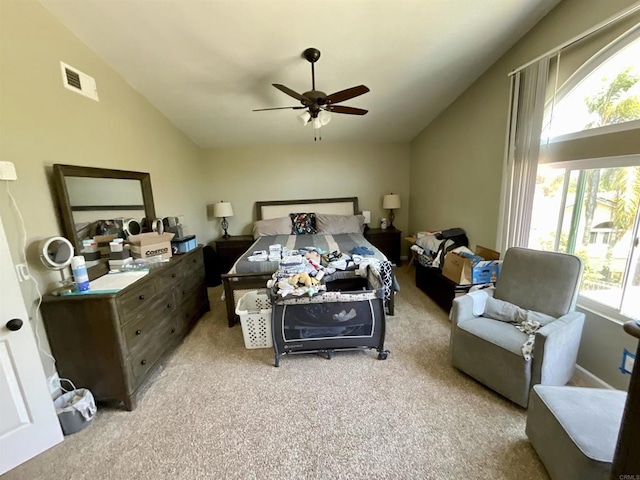 1917 Tecate, Escondido, CA 92029 - bedroom featuring vaulted ceiling, light colored carpet, and ceiling fan
