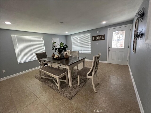 14726 Osage Rd, Apple Valley, CA 92307 - tiled dining area featuring baseboards and recessed lighting