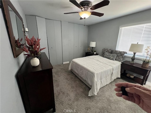 14726 Osage Rd, Apple Valley, CA 92307 - carpeted bedroom with two closets and ceiling fan