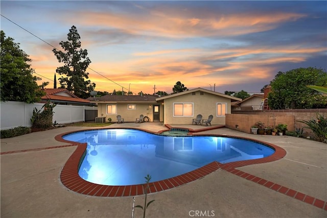 20869 Moonlake St, Walnut, CA 91789 - view of swimming pool featuring a patio area, a fenced backyard, and a pool with connected hot tub