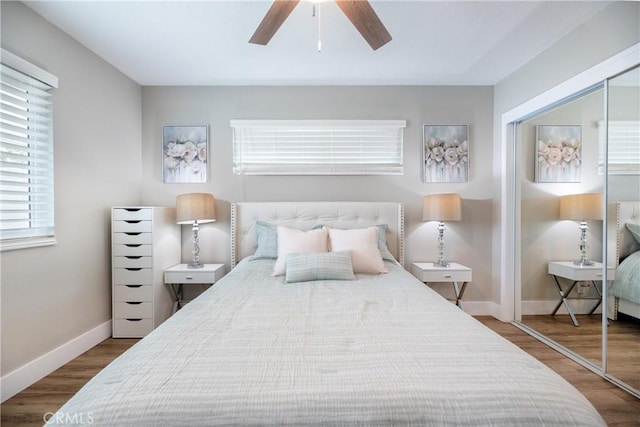 20869 Moonlake St, Walnut, CA 91789 - bedroom featuring wood finished floors, a closet, baseboards, and ceiling fan