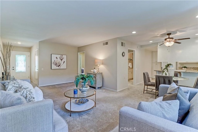 5341 Bahia Blanca W Unit C, Laguna Woods, CA 92637 - living area with light carpet, recessed lighting, and a ceiling fan