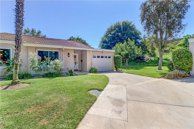 5341 Bahia Blanca W Unit C, Laguna Woods, CA 92637 - ranch-style home with concrete driveway, stucco siding, an attached garage, and a front yard