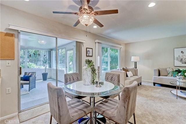 5341 Bahia Blanca W Unit C, Laguna Woods, CA 92637 - carpeted dining room featuring ceiling fan and recessed lighting