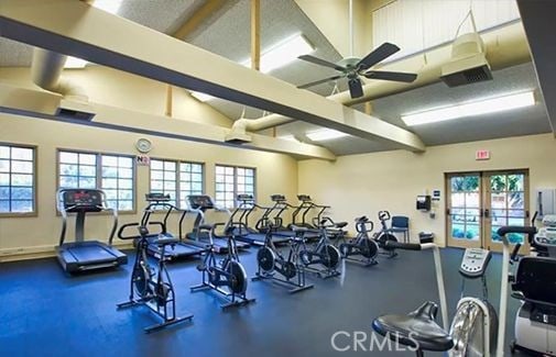 5341 Bahia Blanca W Unit C, Laguna Woods, CA 92637 - workout area with plenty of natural light, ceiling fan, and french doors