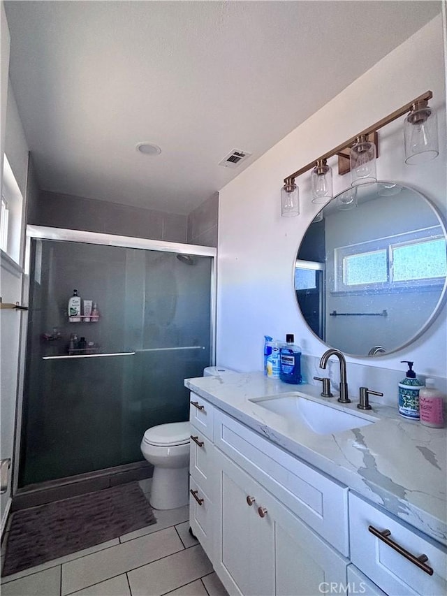 2969 Crestwood Pl, Riverside, CA 92503 - full bath with vanity, a stall shower, toilet, and tile patterned floors