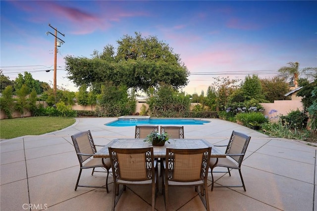 2600 S 2nd Ave, Arcadia, CA 91006 - pool at dusk featuring an outdoor pool, a patio area, and outdoor dining area
