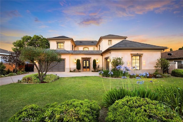 2600 S 2nd Ave, Arcadia, CA 91006 - back of property at dusk featuring stucco siding, driveway, french doors, and a garage