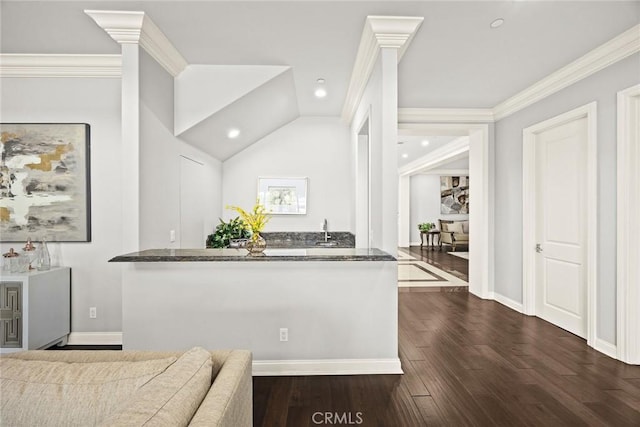 2600 S 2nd Ave, Arcadia, CA 91006 - bar area featuring dark wood-style flooring, recessed lighting, and ornamental molding
