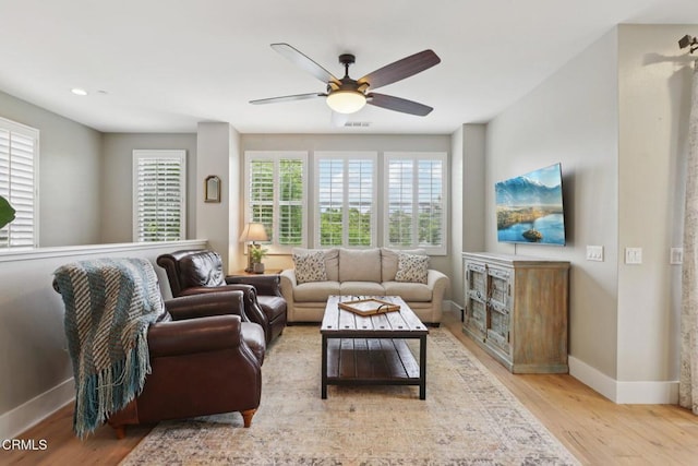 3224 Lisbon Ln, Oxnard, CA 93036 - living area featuring wood finished floors, baseboards, ceiling fan, and recessed lighting