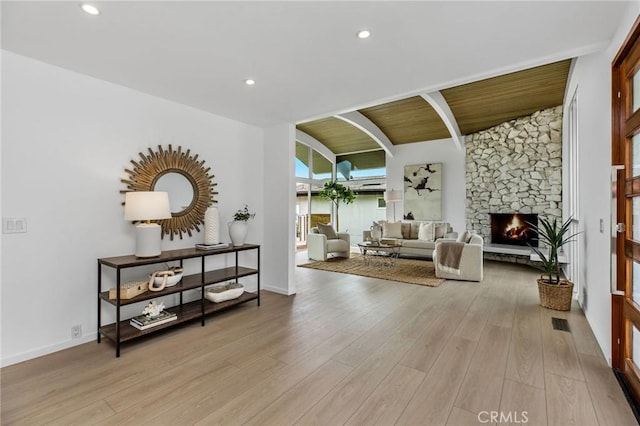 1385 Terrace Way, Laguna Beach, CA 92651 - living area with light wood finished floors, a fireplace, and recessed lighting
