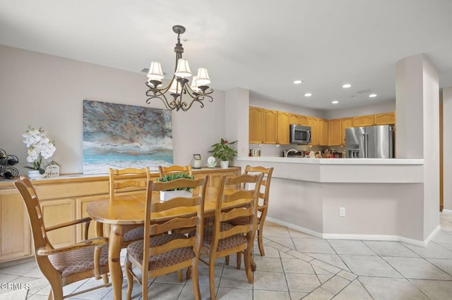 1323 Lost Point Ln, Oxnard, CA 93030 - dining space with a chandelier, light tile patterned flooring, and recessed lighting