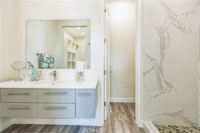 453 N 13th St, Grover Beach, CA 93433 - full bath with vanity, wood finished floors, and a marble finish shower