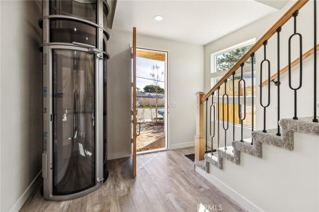 453 N 13th St, Grover Beach, CA 93433 - foyer entrance with wood finished floors, stairway, and recessed lighting