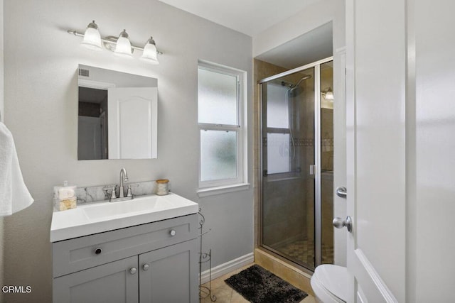 1519 Lyndhurst Ave, Camarillo, CA 93010 - full bathroom with vanity, a stall shower, toilet, and baseboards
