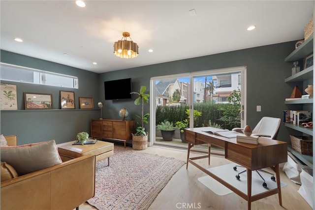 222 2nd St, Hermosa Beach, CA 90254 - office featuring a chandelier, recessed lighting, and light wood finished floors