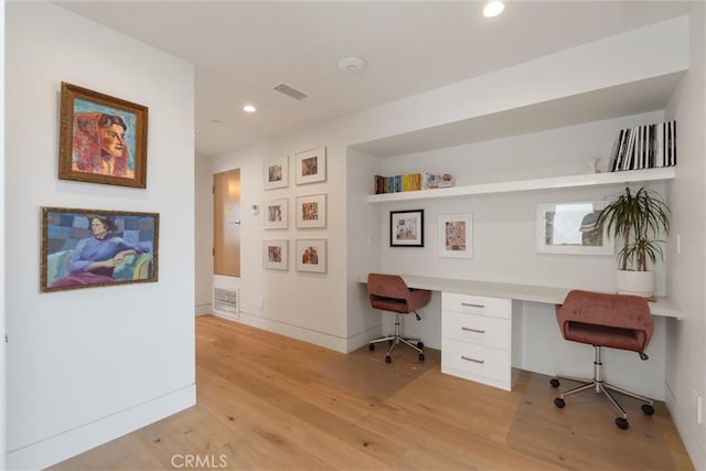 222 2nd St, Hermosa Beach, CA 90254 - home office featuring built in desk, light wood-type flooring, and recessed lighting