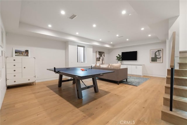 222 2nd St, Hermosa Beach, CA 90254 - game room featuring a tray ceiling, light wood-style floors, and recessed lighting