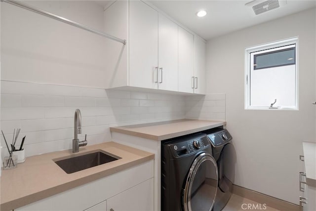 222 2nd St, Hermosa Beach, CA 90254 - laundry room featuring cabinet space, washing machine and clothes dryer, and recessed lighting