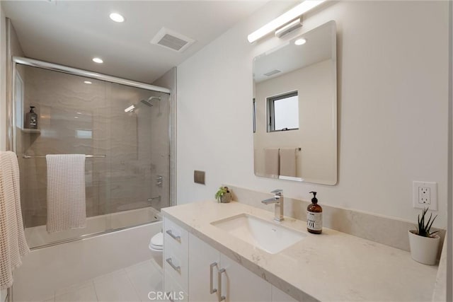 222 2nd St, Hermosa Beach, CA 90254 - bathroom featuring vanity, recessed lighting, bath / shower combo with glass door, and tile patterned flooring