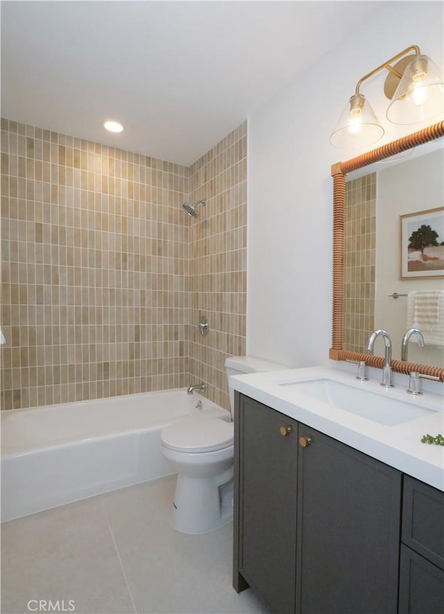 26633 Academy Dr, Palos Verdes Peninsula, CA 90274 - bathroom featuring tile patterned floors, vanity, tub / shower combination, and recessed lighting