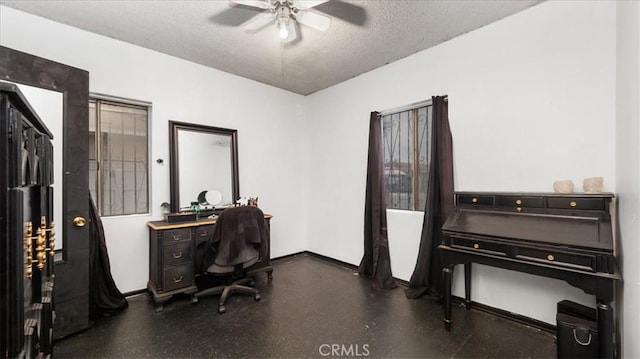 3902 Live Oak St, Cudahy, CA 90201 - home office with a ceiling fan, a textured ceiling, and baseboards