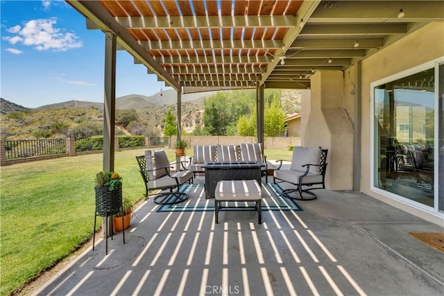 3074 Mountain Top Dr, Highland, CA 92346 - view of patio / terrace with an outdoor living space and a mountain view