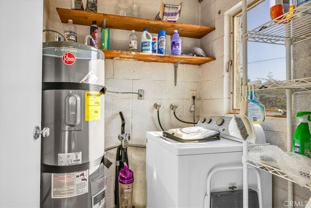 6646 Quail Spring Ave Unit 29, Palms, CA 92277 - washroom featuring secured water heater and washing machine and clothes dryer