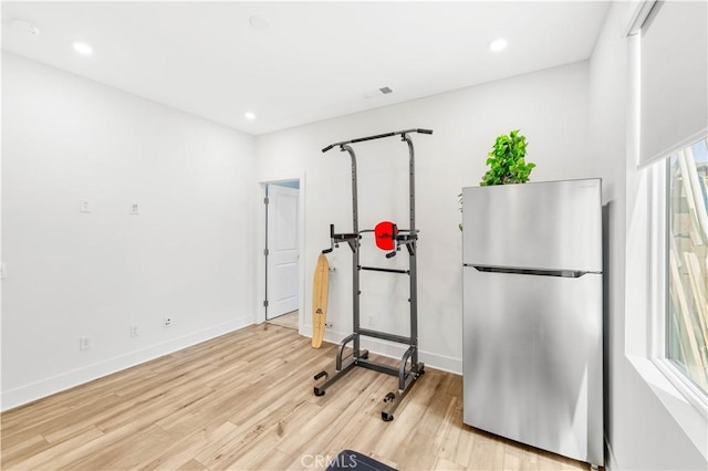 16526 Trailblazer Ave, Chino, CA 91708 - exercise area featuring light wood-type flooring and recessed lighting