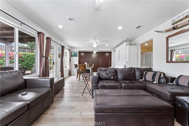 433 E Mason St, Azusa, CA 91702 - living area featuring ceiling fan, plenty of natural light, recessed lighting, and light wood-style flooring