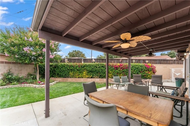 433 E Mason St, Azusa, CA 91702 - fenced backyard featuring a ceiling fan and a patio