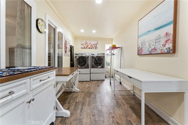 433 E Mason St, Azusa, CA 91702 - laundry room with washing machine and clothes dryer, dark wood-style flooring, and recessed lighting