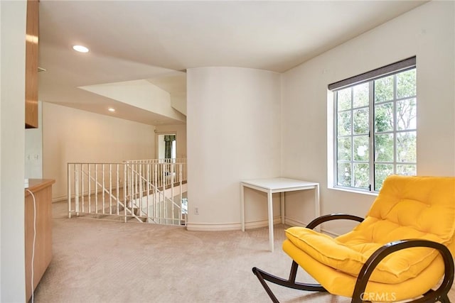 1089 Village Dr, Chino Hills, CA 91709 - sitting room featuring an upstairs landing, carpet, recessed lighting, and baseboards