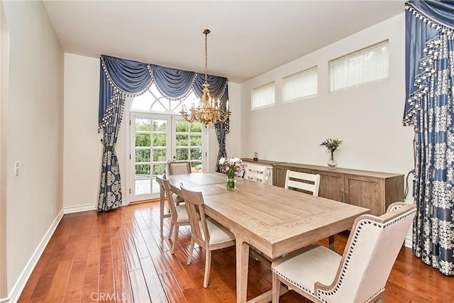 1089 Village Dr, Chino Hills, CA 91709 - dining room featuring a chandelier, wood finished floors, and baseboards