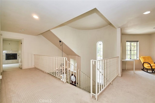 1089 Village Dr, Chino Hills, CA 91709 - hall with carpet floors, baseboards, and recessed lighting