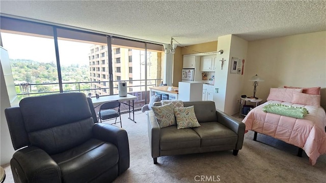 24055 Paseo Del Lago Unit 1012, Laguna Woods, CA 92637 - bedroom featuring light carpet, a textured ceiling, and expansive windows