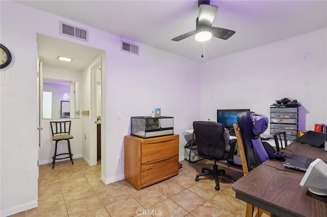 10161 Larwin Ave Unit 3, Chatsworth, CA 91311 - office featuring a ceiling fan, light tile patterned floors, and baseboards