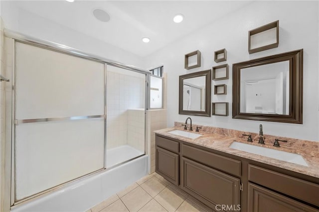 10991 Countryview Dr, Rancho Cucamonga, CA 91730 - full bath featuring shower / bath combination with glass door, tile patterned floors, and double vanity