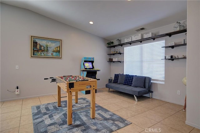 47734 Mirage Way, Indio, CA 92201 - recreation room featuring light tile patterned flooring, vaulted ceiling, and recessed lighting