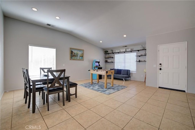 47734 Mirage Way, Indio, CA 92201 - dining space with vaulted ceiling, light tile patterned floors, and recessed lighting