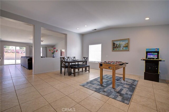 47734 Mirage Way, Indio, CA 92201 - playroom featuring light tile patterned flooring, lofted ceiling, and recessed lighting