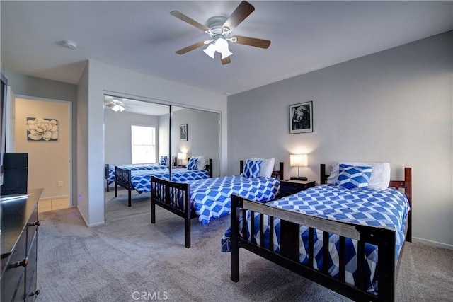 47734 Mirage Way, Indio, CA 92201 - bedroom featuring light carpet, a closet, and ceiling fan