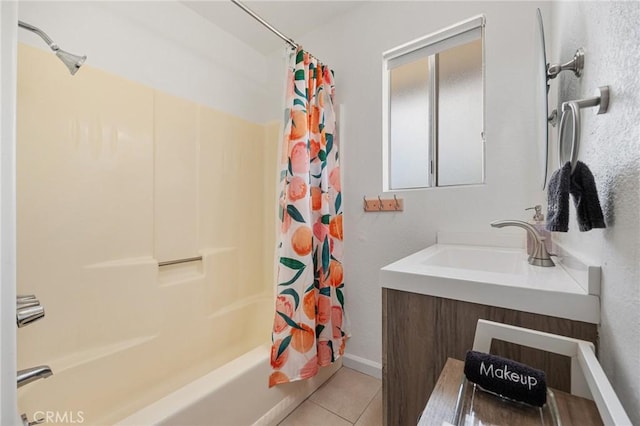 72726 Desert Trail Dr Unit 29, Palms, CA 92277 - full bathroom with shower / bath combo, vanity, and tile patterned flooring