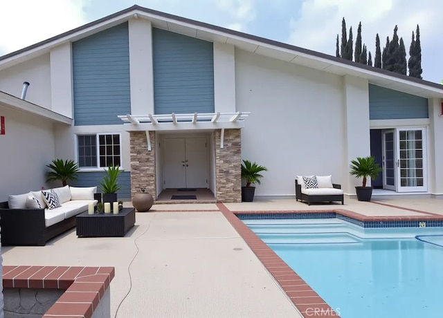 1717 Morning Sun Ave, Walnut, CA 91789 - outdoor pool featuring a pergola, an outdoor living space, and a patio