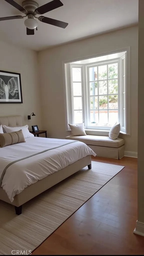 1717 Morning Sun Ave, Walnut, CA 91789 - bedroom featuring multiple windows, wood finished floors, and a ceiling fan
