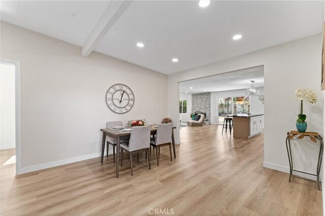 17924 E Kelby St, Covina, CA 91722 - dining area featuring light wood finished floors, beamed ceiling, and recessed lighting
