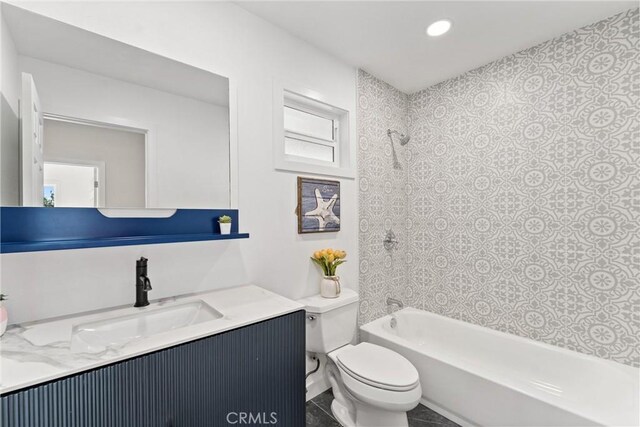 17924 E Kelby St, Covina, CA 91722 - full bathroom featuring vanity, toilet, shower / bath combination, and recessed lighting