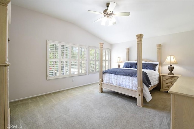178 Grapevine Dr, Corona, CA 92882 - carpeted bedroom featuring lofted ceiling, baseboards, and a ceiling fan