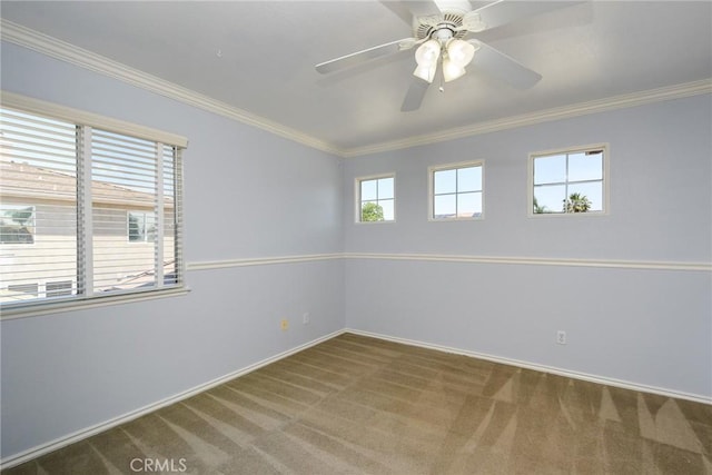 178 Grapevine Dr, Corona, CA 92882 - carpeted empty room featuring ornamental molding, a ceiling fan, and baseboards