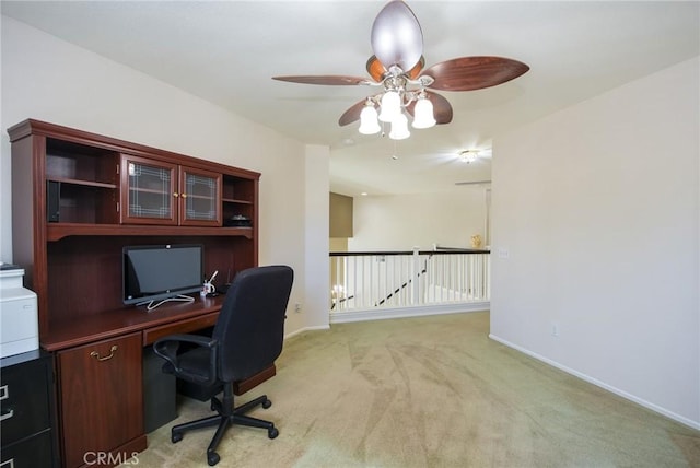 178 Grapevine Dr, Corona, CA 92882 - office area featuring a ceiling fan, light carpet, and baseboards